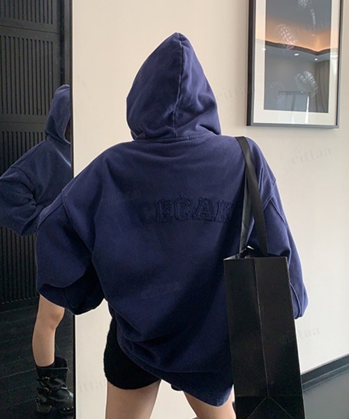 Dalfwin(ダールフィン)の「RICECAKEウオッシュ加工アップリケ刺繍フーディー(パーカー・レディース・ブルー/ブラック・FREE)」の14枚目の写真
