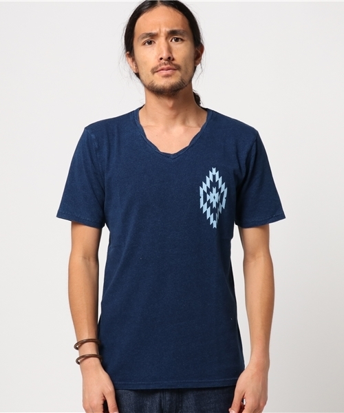 VENCEEXCHANGE（ヴァンスエクスチェンジ）の「インディゴプリント半袖T          （Tシャツ/カットソー・メンズ・ネイビー/グレー/ブルー・SMALL/LARGE/MEDIUM）」の10枚目の写真