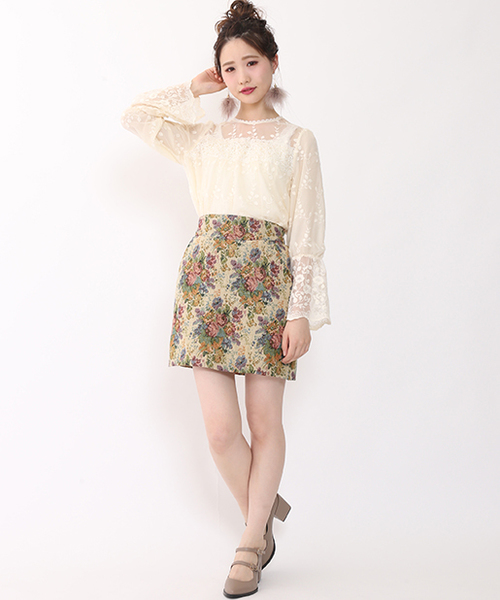 one after another NICE CLAUP（ワンアフターアナザーナイスクラップ）の「ゴブラン柄スカート（スカート・レディース・ベージュ/ブラック/ネイビー・FREE）」の16枚目の写真