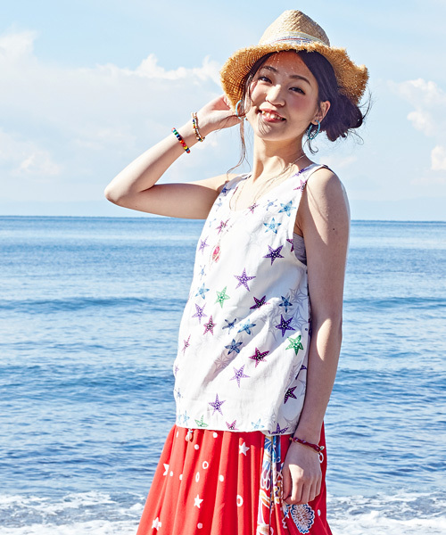 チャイハネ（チャイハネ）の「【チャイハネ】シリウスノースリーブトップス（タンクトップ・レディース・ホワイト/イエロー/ブラック・FREE）」の2枚目の写真