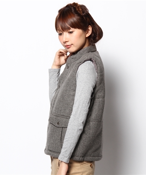 coen（コーエン）の「ウールツイード中綿ベスト（ダウンベスト・レディース・グレー・LARGE/MEDIUM）」の2枚目の写真