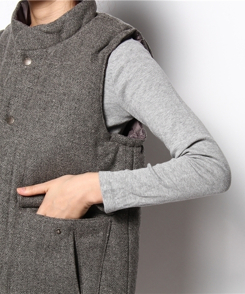 coen（コーエン）の「ウールツイード中綿ベスト（ダウンベスト・レディース・グレー・LARGE/MEDIUM）」の6枚目の写真