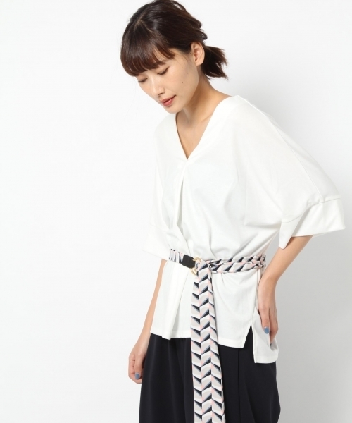 laboratory work（ラボラトリーワーク）の「【スカーフベルト付き】BIGプルオーパー（Tシャツ/カットソー・レディース・オフホワイト/ブラック/キャメル・MEDIUM）」の2枚目の写真