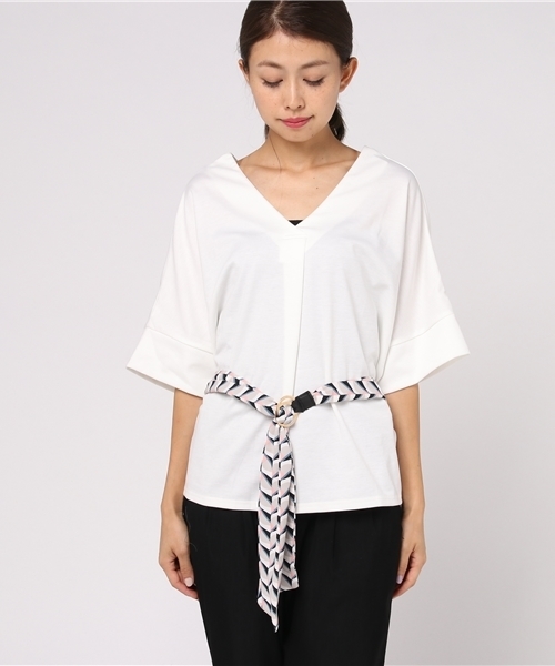 laboratory work（ラボラトリーワーク）の「【スカーフベルト付き】BIGプルオーパー（Tシャツ/カットソー・レディース・オフホワイト/ブラック/キャメル・MEDIUM）」の4枚目の写真