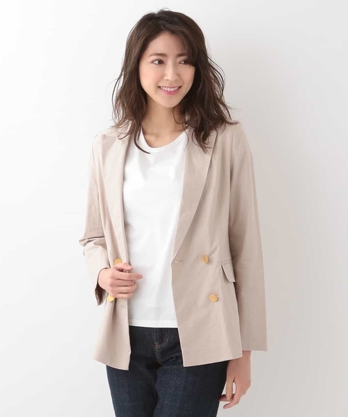a.v.v（アーヴェヴェ）の「ダブルブレストリネンジャケット（テーラードジャケット・レディース・ネイビー/ベージュ・40/36/38）」の9枚目の写真