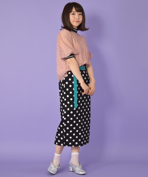 w closet（ダブルクローゼット）の「ライン入りリブ付きレースプルオーバー（シャツ/ブラウス・レディース・ピンク/オフホワイト・FREE）」の3枚目の写真