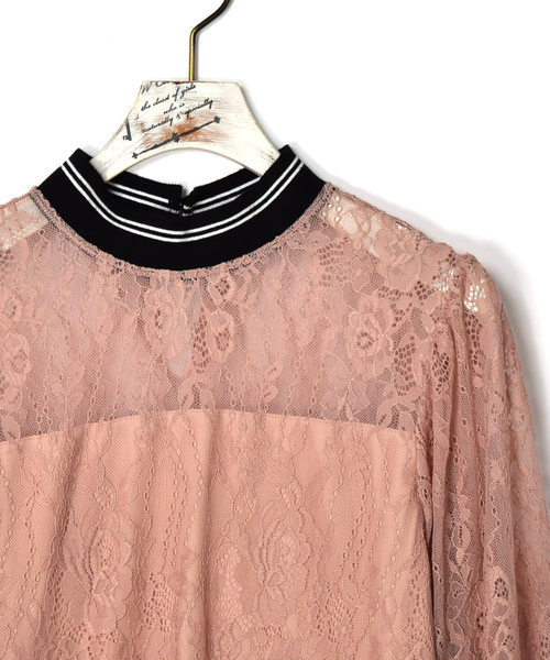 w closet（ダブルクローゼット）の「ライン入りリブ付きレースプルオーバー（シャツ/ブラウス・レディース・ピンク/オフホワイト・FREE）」の8枚目の写真
