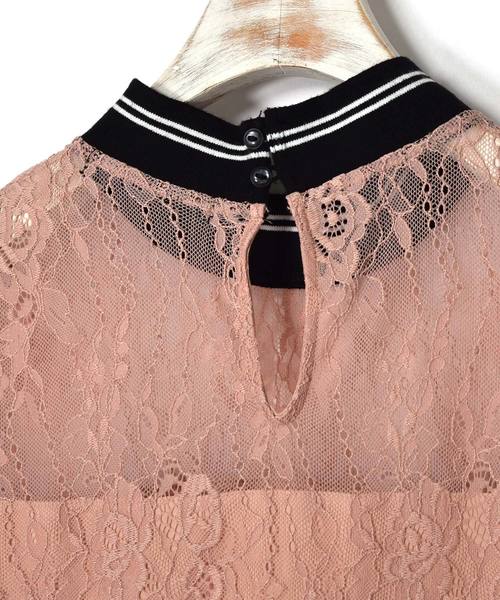 w closet（ダブルクローゼット）の「ライン入りリブ付きレースプルオーバー（シャツ/ブラウス・レディース・ピンク/オフホワイト・FREE）」の9枚目の写真