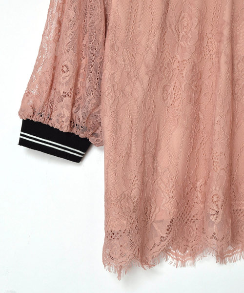 w closet（ダブルクローゼット）の「ライン入りリブ付きレースプルオーバー（シャツ/ブラウス・レディース・ピンク/オフホワイト・FREE）」の10枚目の写真