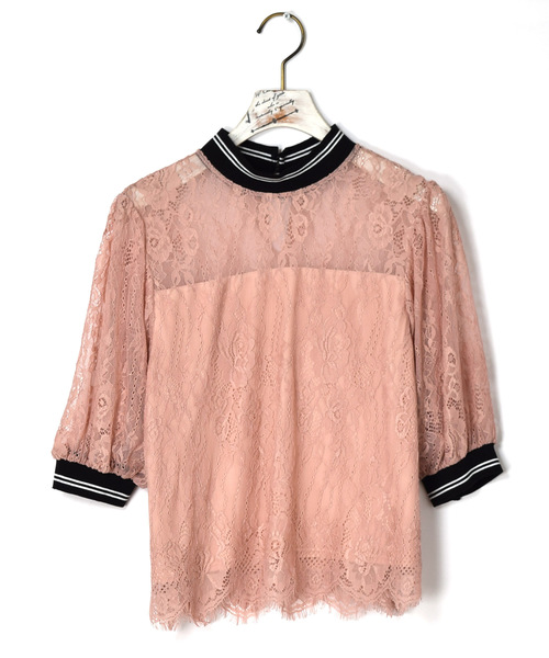 w closet（ダブルクローゼット）の「ライン入りリブ付きレースプルオーバー（シャツ/ブラウス・レディース・ピンク/オフホワイト・FREE）」の13枚目の写真