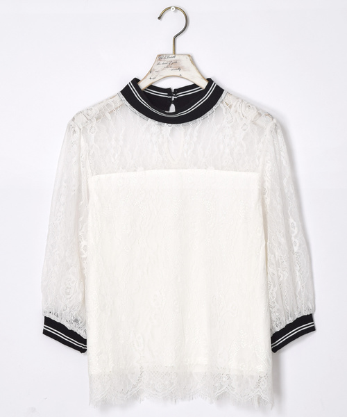 w closet（ダブルクローゼット）の「ライン入りリブ付きレースプルオーバー（シャツ/ブラウス・レディース・ピンク/オフホワイト・FREE）」の18枚目の写真