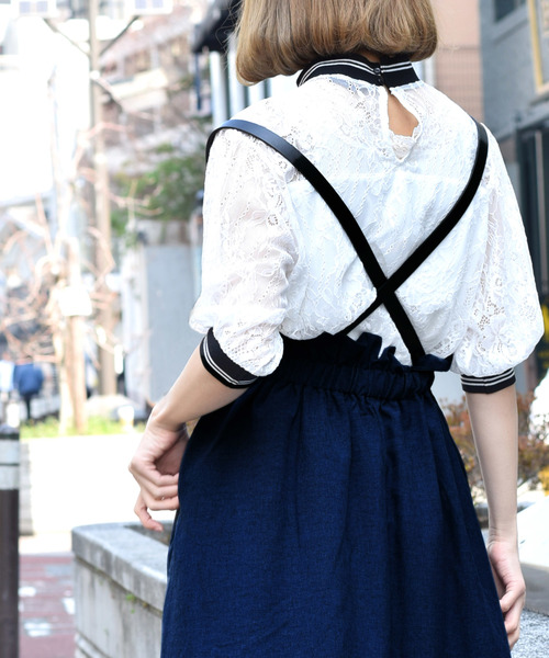 w closet（ダブルクローゼット）の「ライン入りリブ付きレースプルオーバー（シャツ/ブラウス・レディース・ピンク/オフホワイト・FREE）」の16枚目の写真