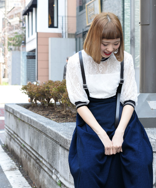 w closet（ダブルクローゼット）の「ライン入りリブ付きレースプルオーバー（シャツ/ブラウス・レディース・ピンク/オフホワイト・FREE）」の17枚目の写真