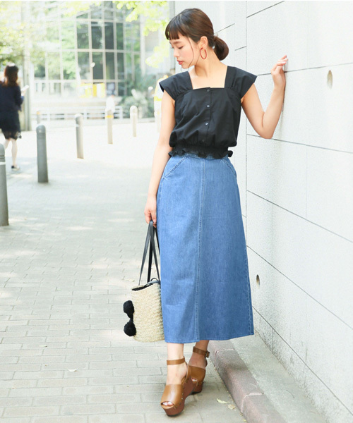 LOWRYS FARM（ローリーズファーム）の「アマオリフレアデニムスカート　793059（スカート・レディース・オフホワイト/ブルー/ワンウォッシュ・MEDIUM/LARGE）」の7枚目の写真