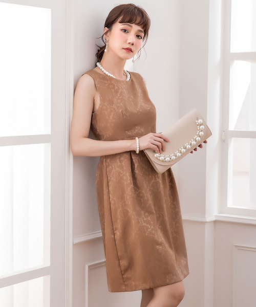 新品タグ付き モナリザ♡ノースリーブワンピース ドレス 36M セール】結婚式ワンピースダマスク柄ノースリーブワンピース