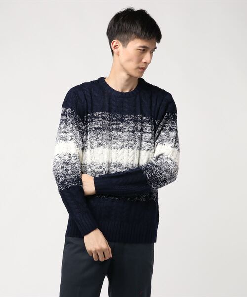 STYLEBLOCK（スタイルブロック）の「切り替え総ケーブル編みニットセーター（ニット/セーター・メンズ・ホワイト/ブラック/ネイビー/ピンク/ブラック系その他/ブルー系その他/ヘザーチャコール/ブラック系その他2/ワイン/ブラックミックス・L/M/LL）」の8枚目の写真