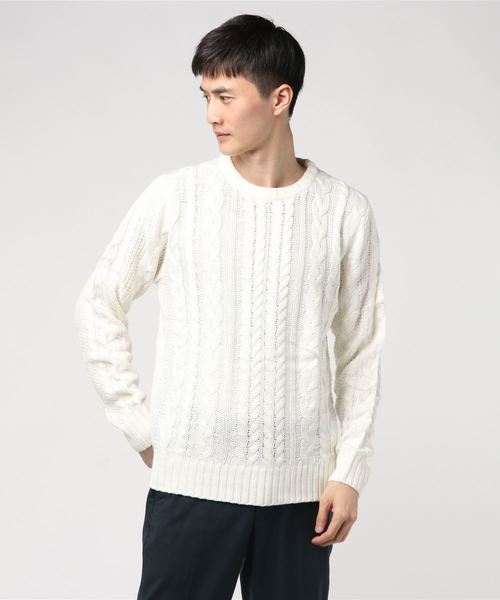 STYLEBLOCK（スタイルブロック）の「切り替え総ケーブル編みニットセーター（ニット/セーター・メンズ・ホワイト/ブラック/ネイビー/ピンク/ブラック系その他/ブルー系その他/ヘザーチャコール/ブラック系その他2/ワイン/ブラックミックス・L/M/LL）」の2枚目の写真