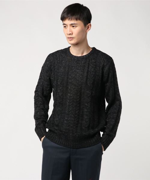 STYLEBLOCK（スタイルブロック）の「切り替え総ケーブル編みニットセーター（ニット/セーター・メンズ・ホワイト/ブラック/ネイビー/ピンク/ブラック系その他/ブルー系その他/ヘザーチャコール/ブラック系その他2/ワイン/ブラックミックス・L/M/LL）」の7枚目の写真