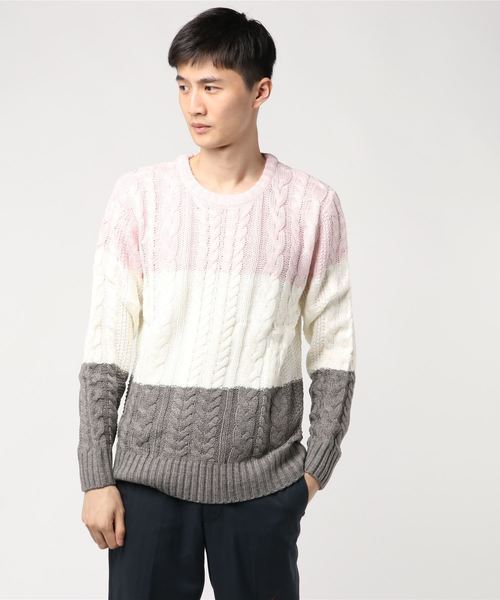 STYLEBLOCK（スタイルブロック）の「切り替え総ケーブル編みニットセーター（ニット/セーター・メンズ・ホワイト/ブラック/ネイビー/ピンク/ブラック系その他/ブルー系その他/ヘザーチャコール/ブラック系その他2/ワイン/ブラックミックス・L/M/LL）」の9枚目の写真