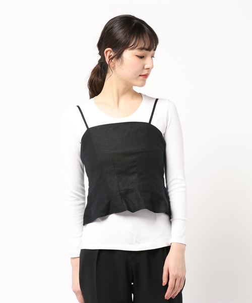SESTO（セスト）の「ビスチェ＆ワイドパンツ　リネンタッチ3WAYセットアップ（サロペット/オーバーオール・レディース・ベージュ/アイボリー/ブラック・M）」の8枚目の写真
