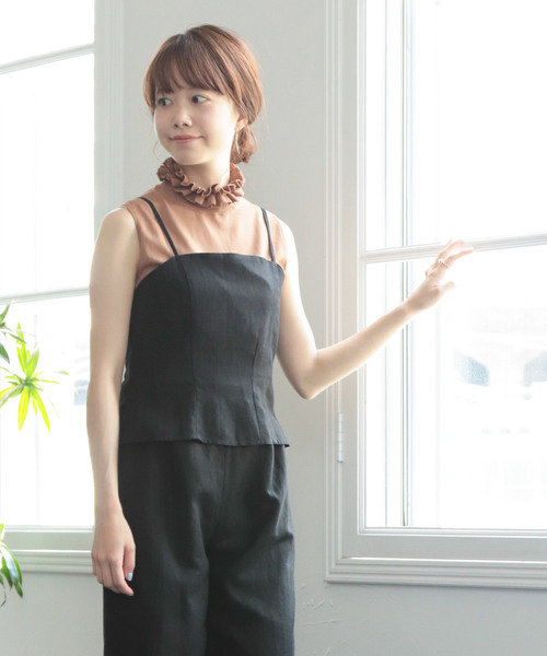 SESTO（セスト）の「ビスチェ＆ワイドパンツ　リネンタッチ3WAYセットアップ（サロペット/オーバーオール・レディース・ベージュ/アイボリー/ブラック・M）」の12枚目の写真