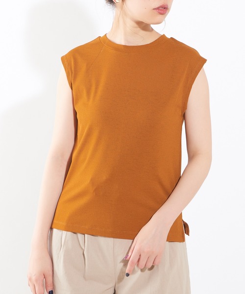 natural couture（ナチュラルクチュール）の「シャリ感お上品リブタンク（タンクトップ・レディース・ブラック/ピンクベージュ/キャメル/アイボリー/グリーン/レンガ・FREE）」の7枚目の写真