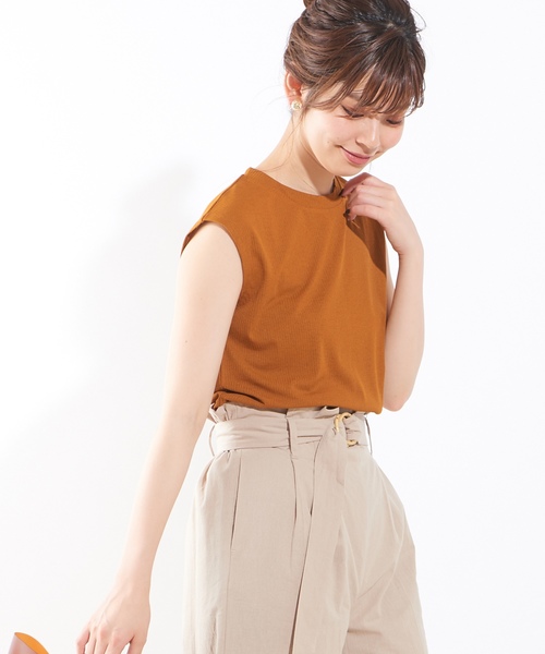 natural couture（ナチュラルクチュール）の「シャリ感お上品リブタンク（タンクトップ・レディース・ブラック/ピンクベージュ/キャメル/アイボリー/グリーン/レンガ・FREE）」の9枚目の写真