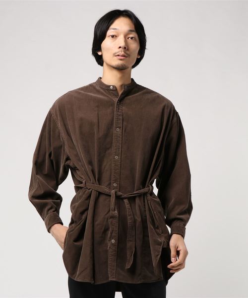 KURO（クロ）の「【KURO クロ】24 W BIG BAND COLLAR SHIRT COAT（シャツ/ブラウス・メンズ・ベージュ/ブラック/ブラウン・SMALL/MEDIUM/LARGE）」の3枚目の写真