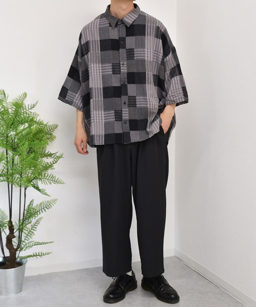 kutir（クティール）の「ウルトラワイドチェックシャツ（シャツ/ブラウス・メンズ・チャコールグレー/ブラック/ライトグリーン・MEDIUM/LARGE）」の19枚目の写真