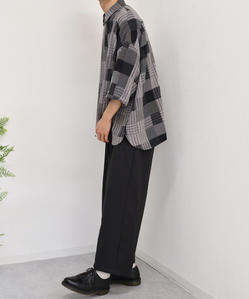 kutir（クティール）の「ウルトラワイドチェックシャツ（シャツ/ブラウス・メンズ・チャコールグレー/ブラック/ライトグリーン・MEDIUM/LARGE）」の20枚目の写真