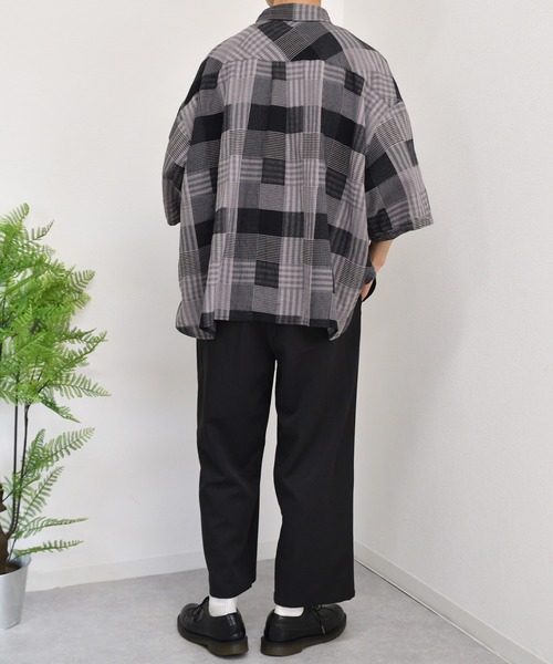 kutir（クティール）の「ウルトラワイドチェックシャツ（シャツ/ブラウス・メンズ・チャコールグレー/ブラック/ライトグリーン・MEDIUM/LARGE）」の21枚目の写真
