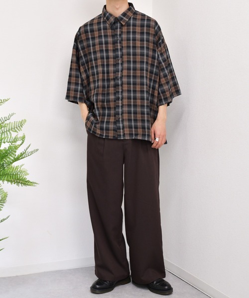 kutir（クティール）の「ウルトラワイドチェックシャツ（シャツ/ブラウス・メンズ・チャコールグレー/ブラック/ライトグリーン・MEDIUM/LARGE）」の7枚目の写真