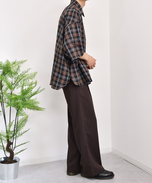 kutir（クティール）の「ウルトラワイドチェックシャツ（シャツ/ブラウス・メンズ・チャコールグレー/ブラック/ライトグリーン・MEDIUM/LARGE）」の10枚目の写真