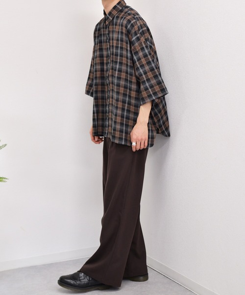 kutir（クティール）の「ウルトラワイドチェックシャツ（シャツ/ブラウス・メンズ・チャコールグレー/ブラック/ライトグリーン・MEDIUM/LARGE）」の12枚目の写真