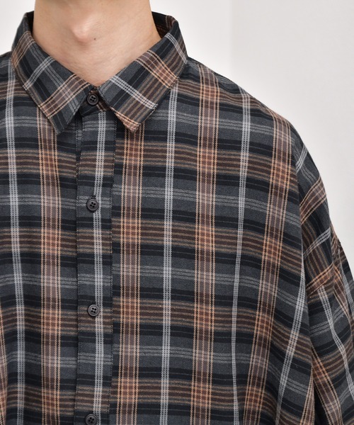 kutir（クティール）の「ウルトラワイドチェックシャツ（シャツ/ブラウス・メンズ・チャコールグレー/ブラック/ライトグリーン・MEDIUM/LARGE）」の14枚目の写真