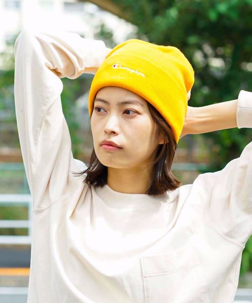 Champion（チャンピオン）の「【CHAMPION/チャンピオン】スクリプトロゴ天竺ワッチ　ワンポイントロゴ刺繍　ニットキャップ/ビーニー（ニットキャップ/ビーニー・メンズ・杢グレー/ネイビー/ベージュ/ブラック/ホワイト/ライトパープル/マスタード/ワイン・FREE）」の7枚目の写真