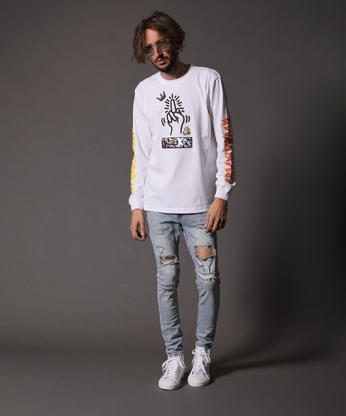 STUD MUFFIN(スタッドマフィン)の「mlt3193-5.6OZコットン天竺CRACK IS WACKシークイン L-S Tシャツ(Tシャツ/カットソー・メンズ・ホワイト/ブラック・2/3/4)」の5枚目の写真