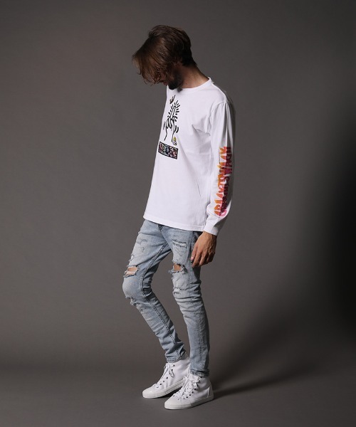 STUD MUFFIN(スタッドマフィン)の「mlt3193-5.6OZコットン天竺CRACK IS WACKシークイン L-S Tシャツ(Tシャツ/カットソー・メンズ・ホワイト/ブラック・2/3/4)」の6枚目の写真