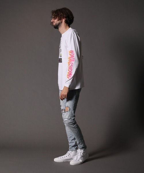 STUD MUFFIN(スタッドマフィン)の「mlt3193-5.6OZコットン天竺CRACK IS WACKシークイン L-S Tシャツ(Tシャツ/カットソー・メンズ・ホワイト/ブラック・2/3/4)」の7枚目の写真