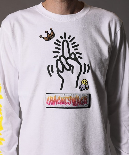 STUD MUFFIN(スタッドマフィン)の「mlt3193-5.6OZコットン天竺CRACK IS WACKシークイン L-S Tシャツ(Tシャツ/カットソー・メンズ・ホワイト/ブラック・2/3/4)」の10枚目の写真