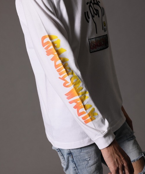 STUD MUFFIN(スタッドマフィン)の「mlt3193-5.6OZコットン天竺CRACK IS WACKシークイン L-S Tシャツ(Tシャツ/カットソー・メンズ・ホワイト/ブラック・2/3/4)」の11枚目の写真