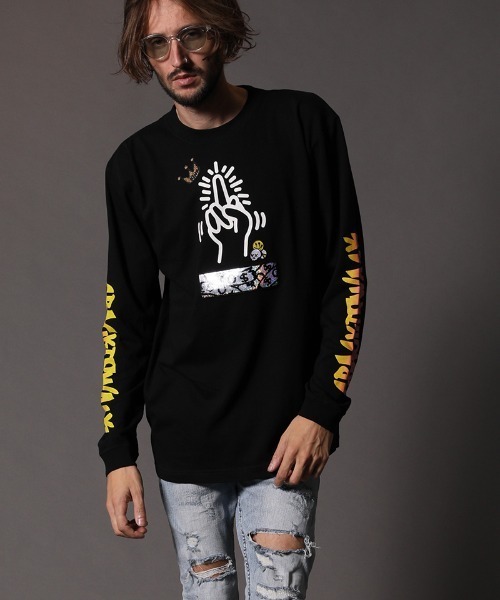STUD MUFFIN(スタッドマフィン)の「mlt3193-5.6OZコットン天竺CRACK IS WACKシークイン L-S Tシャツ(Tシャツ/カットソー・メンズ・ホワイト/ブラック・2/3/4)」の14枚目の写真