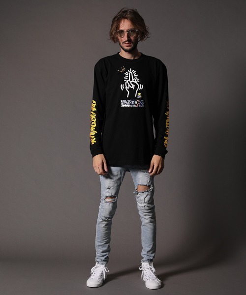 STUD MUFFIN(スタッドマフィン)の「mlt3193-5.6OZコットン天竺CRACK IS WACKシークイン L-S Tシャツ(Tシャツ/カットソー・メンズ・ホワイト/ブラック・2/3/4)」の15枚目の写真