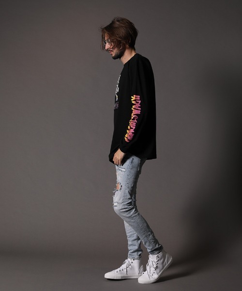 STUD MUFFIN(スタッドマフィン)の「mlt3193-5.6OZコットン天竺CRACK IS WACKシークイン L-S Tシャツ(Tシャツ/カットソー・メンズ・ホワイト/ブラック・2/3/4)」の16枚目の写真