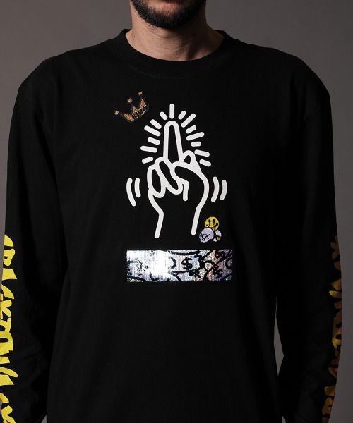 STUD MUFFIN(スタッドマフィン)の「mlt3193-5.6OZコットン天竺CRACK IS WACKシークイン L-S Tシャツ(Tシャツ/カットソー・メンズ・ホワイト/ブラック・2/3/4)」の18枚目の写真