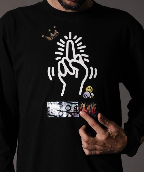 STUD MUFFIN(スタッドマフィン)の「mlt3193-5.6OZコットン天竺CRACK IS WACKシークイン L-S Tシャツ(Tシャツ/カットソー・メンズ・ホワイト/ブラック・2/3/4)」の19枚目の写真