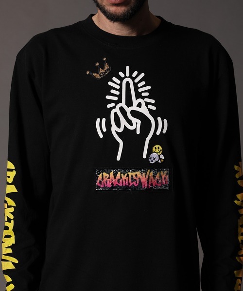 STUD MUFFIN(スタッドマフィン)の「mlt3193-5.6OZコットン天竺CRACK IS WACKシークイン L-S Tシャツ(Tシャツ/カットソー・メンズ・ホワイト/ブラック・2/3/4)」の20枚目の写真