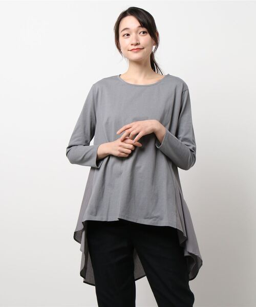 INTERPLANET(インタープラネット)の「強撚BACK切替チュニックプルオーバー(Tシャツ/カットソー・レディース・グレー/アイボリー/ベージュ/ブラック・FREE)」の11枚目の写真