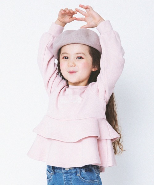 BRANSHES（ブランシェス）の「2段ペプラムチュニック（チュニック・キッズ・ライトグレー/ピンク/アイボリー・90cm/110cm/100cm/120cm/130cm/140cm/150cm）」の3枚目の写真