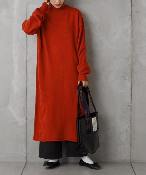 PUAL CE CIN（ピュアルセシン）の「【Du noir】ハイネックニットチュニック（ニット/セーター・レディース・チャコールグレー/ブラック/ベージュ/レッド・FREE）」の10枚目の写真